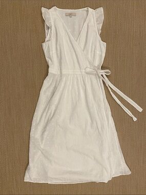 LOFT White Wrap Midi Dress with Flutter Sleeves